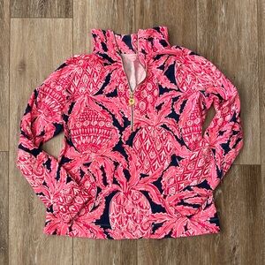 Lilly Pulitzer Skipper Popover in Coco Safari UPF 50+ Quarter Zip Pink Sz S
